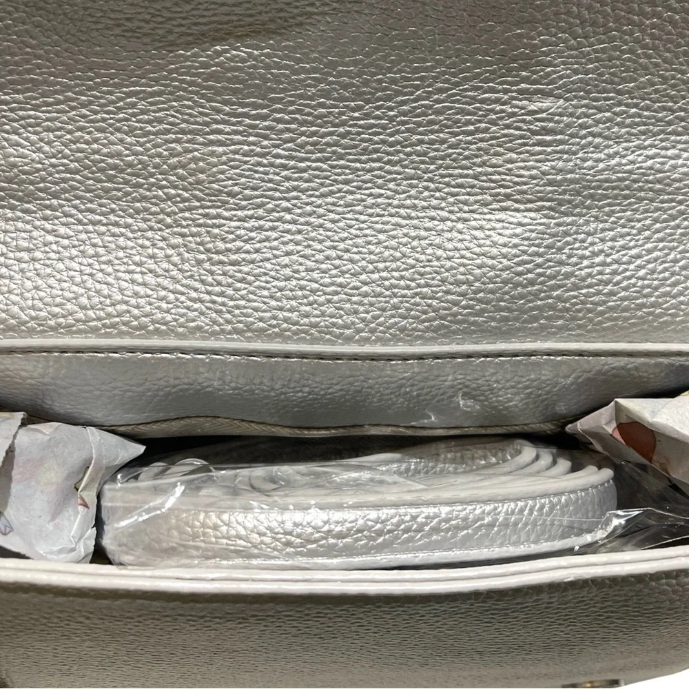 SILVER STUDDED FAUX LEATHER NOVELTY JACKET CROSSBODY BAG